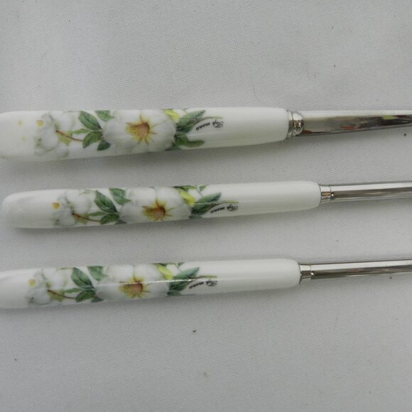 Porcelain Chopstick w/ Long Spoon Set for 5 floral green white 9" Long flatware - Picture 7 of 8